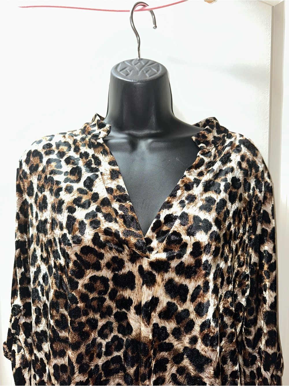 Leopard Print V-Neck Blouse - Brown Black Cream